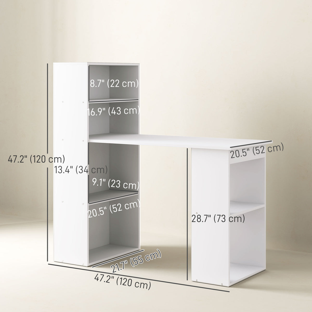 Modern Computer Desk with Storage Shelves, 47" Writing Table Workstation with Bookshelf for Home Office – view 16