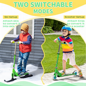 Qaba Snow Scooter, 2 in 1 Design Adjustable Height Scooter Snow Sled for Kids Aged Over 7 Years Old, Foldable Kids Sled Ski Scooter with Wheels Blades