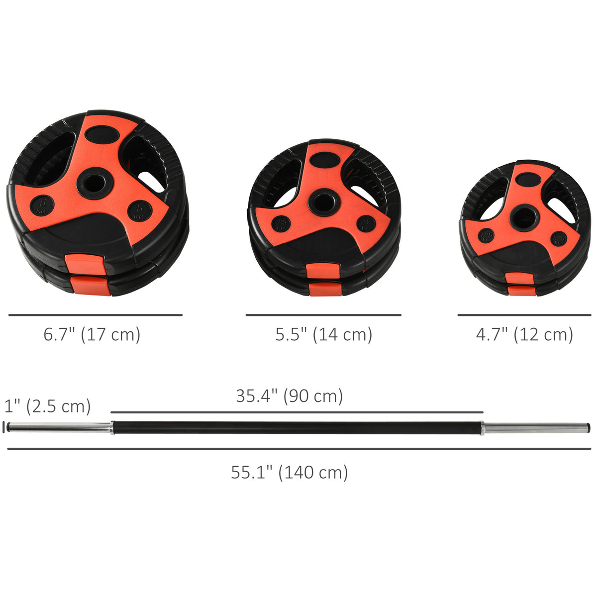 Soozier 44lbs Adjustable Barbell Weight Set, Solid One-Piece Barbell Bar and Weights for Home Gym Weight Lifting Strength Training Exercise, Max Load 110 lbs, Black and Red