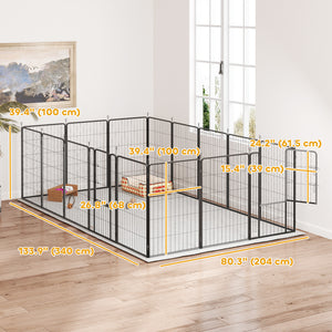 16 Panels Dog Playpen with Straps, Portable & DIY, for Small Dogs, for Yard, RV, Camping, Garden, 24" Height