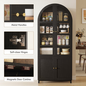 Arched Kitchen Pantry Cabinet, 71" Tall Farmhouse Kitchen Storage Cabinet with Acrylic Glass Doors, Oak – view 13