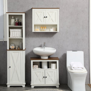 Farmhouse Bathroom Sink Cabinet, Pedestal Sink Storage Cabinet with Double Doors and Shelves, White