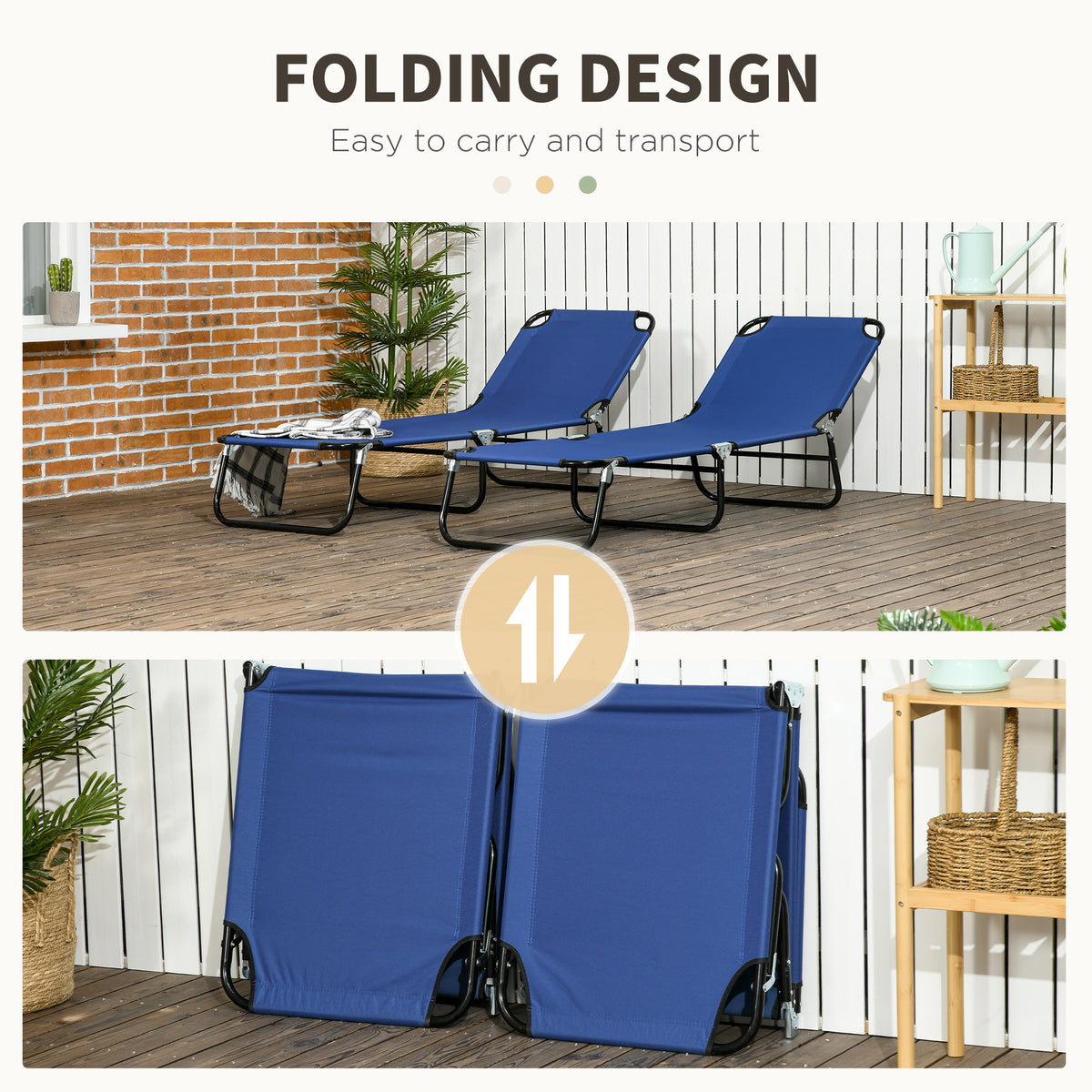 Set of 2 Folding Outdoor Lounge Chair, Sun Tanning Chairs with Reclining Back – view 11