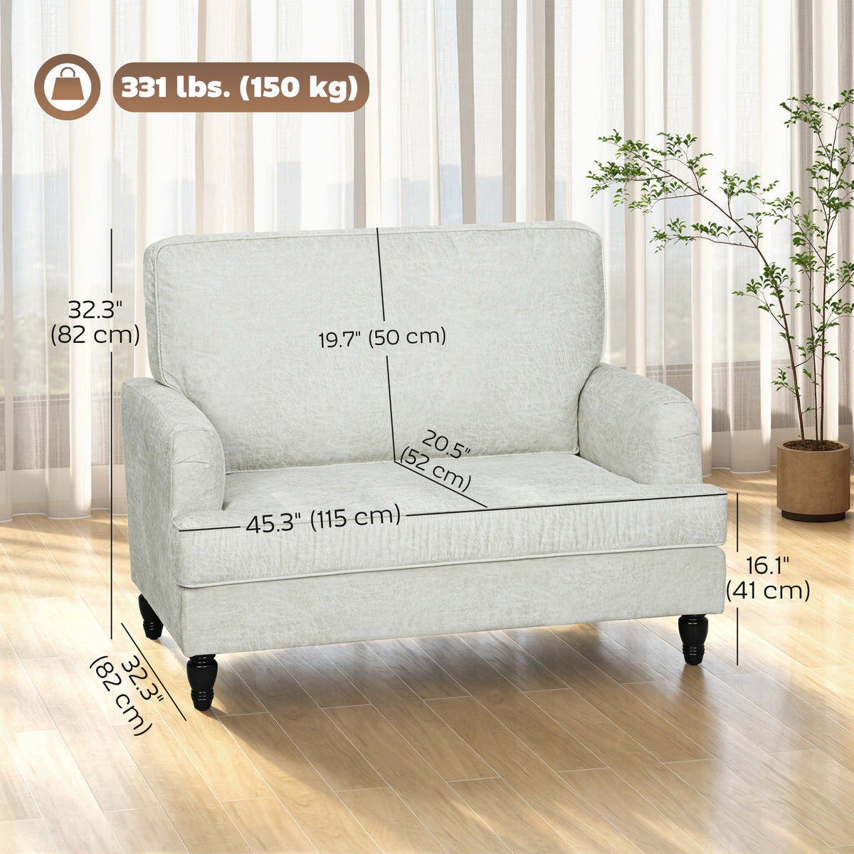 Modern Accent Chair, Leathaire Armchair with Turned Legs and Wide Seat, Comfy Chair for Living Room, Brown – view 9