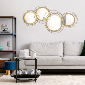 Metal Wall Art Gold Frame Circle Bathroom Mirror Decor Home Hanging Wall Sculptures, 42.25"L x 22"W x 1.5"H, Gold