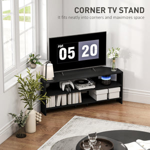Corner TV Stand, Modern TV Table with 2 Open Shelves for 47 Inch TV, Entertainment Center for Living Room, Black
