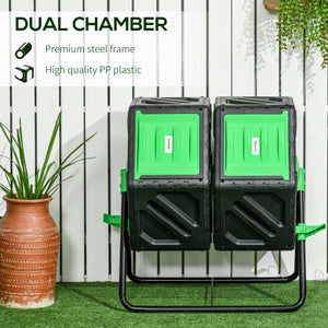 Rotating Composter, Dual Chamber Compost Bin with 24 Vents and Steel Legs, 34.5 Gallon, Brown