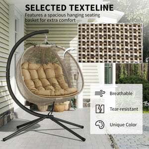 Double Egg Chair with Stand, 2 Person Hanging Swing Egg Chair with Cushion, Pockets, Khaki