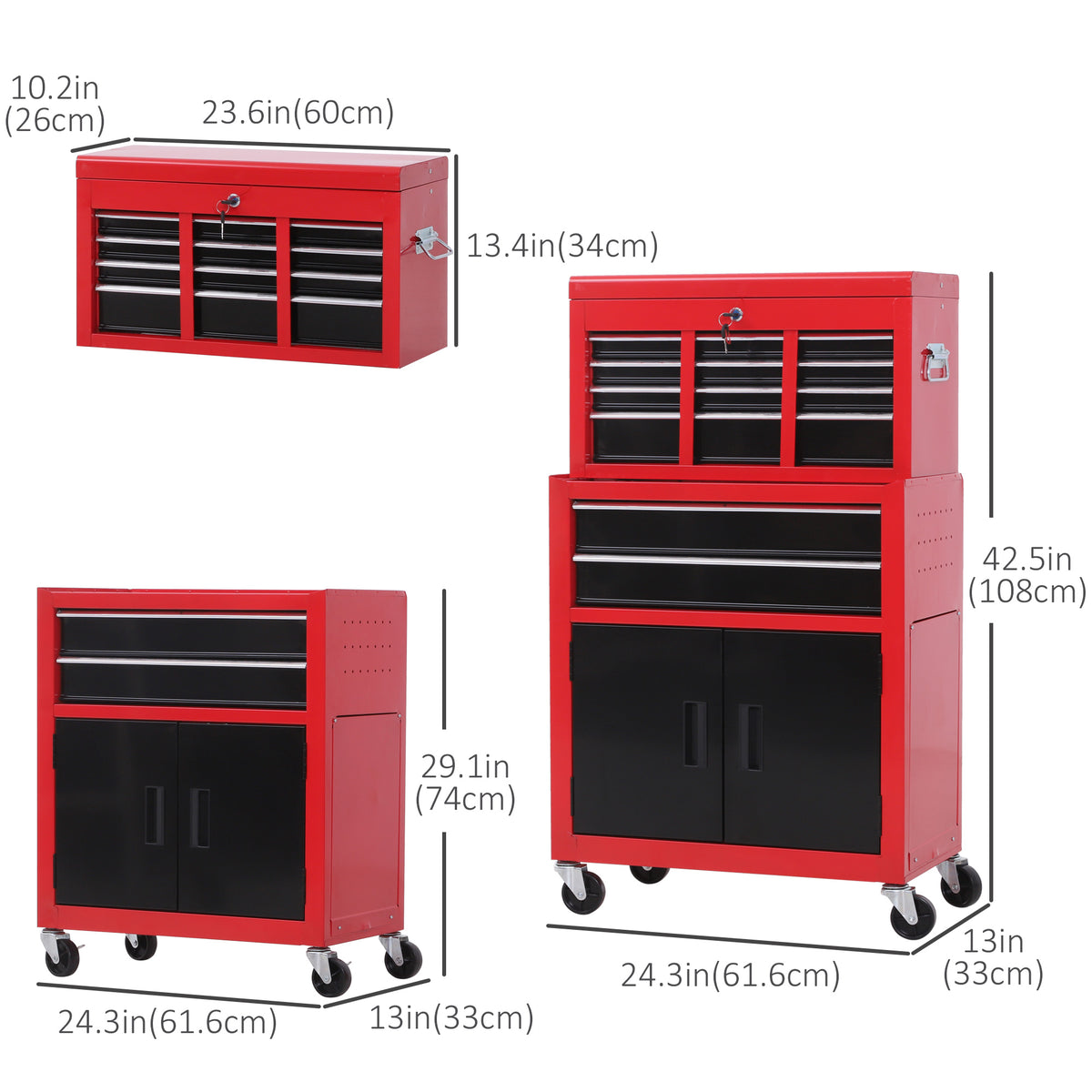 6-Drawer Rolling Tool Chest, 2 in 1 Lockable Storage Cabinet with Hooks, Metal Tool Box for Garage – view 16