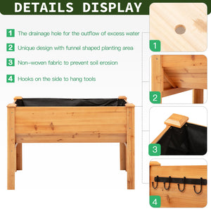 Wooden Raised Garden Plant Stand Outdoor Tall Flower Bed Box with Hooks, 48" x 24" x 32", Nature Wood