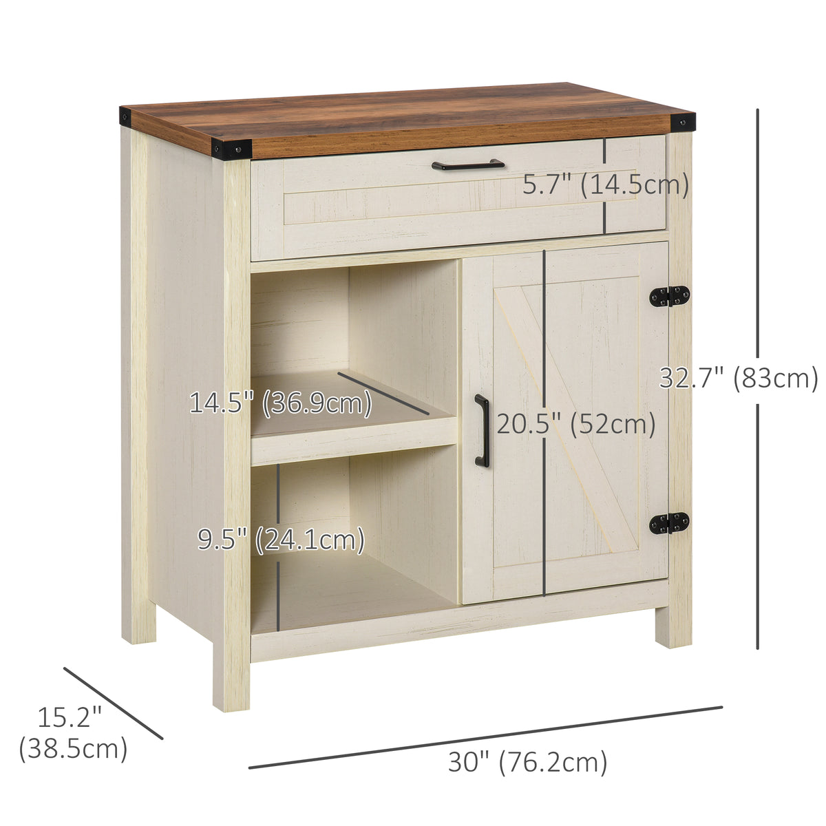 Rustic Barn Door Storage Cabinet Modern Farmhouse Buffet Sideboard for Kitchen & Dining Room Dark Oak – view 16