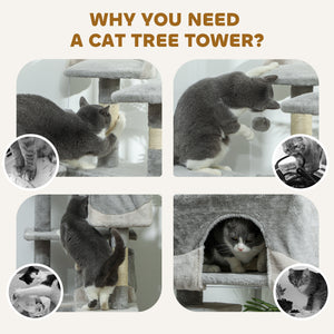53" Cat Tree Scratching Large Kitten Play House Multi-Level Activity Center Pet Furniture
