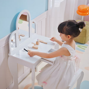 Qaba Kids Dressing Table and Chair Set, Girls Dressing Set, Makeup Desk with Drawer for 3-6 Years Old Kids