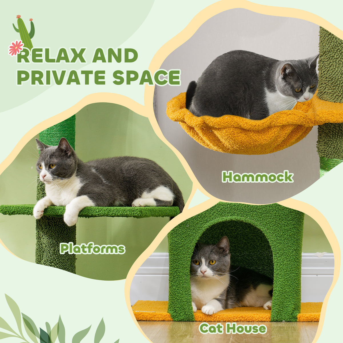 Floor to Ceiling Cat TreeTower with 90.5"-108" Adjustable Height, Scratching Posts, Hammock, Condo – view 13