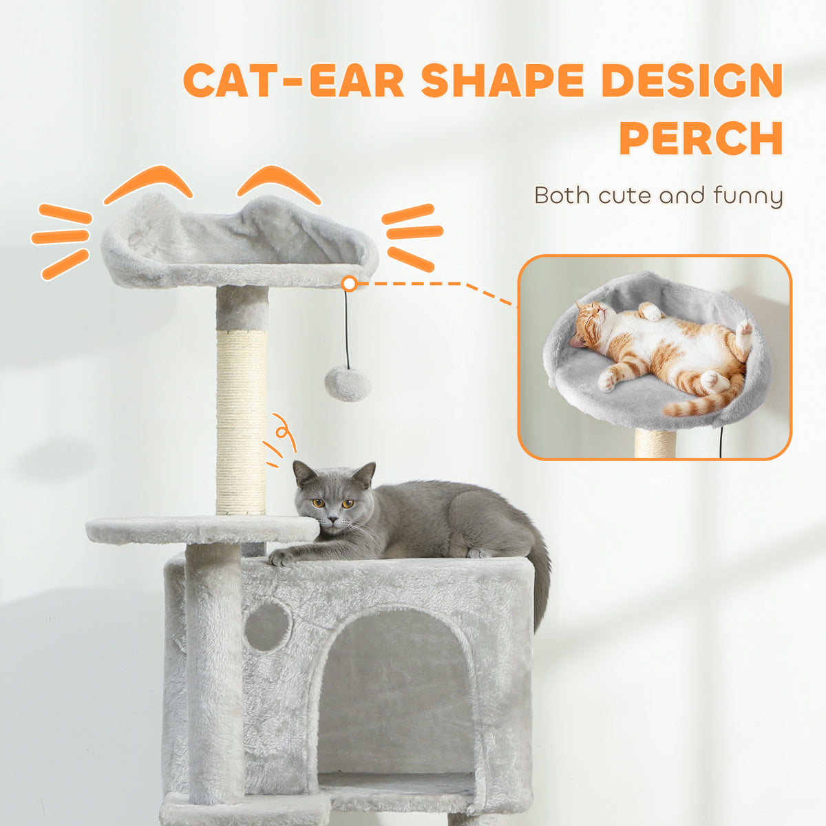 63 Inch Cat Tree with Sisal Scratching Posts, Condos, Plush Perches, Hammock, Ladder, Dangling Balls, Beige – view 18