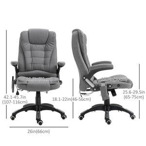 6 Point Vibrating Massage Home Office Chair High Back Executive Chair with Reclining Back, Swivel Wheels, Grey