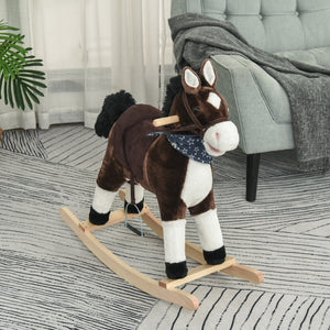 Qaba Kids Plush Ride-On Rocking Horse Toy Cowboy Rocker with Fun Realistic Sounds for Child 3-6 Years Old