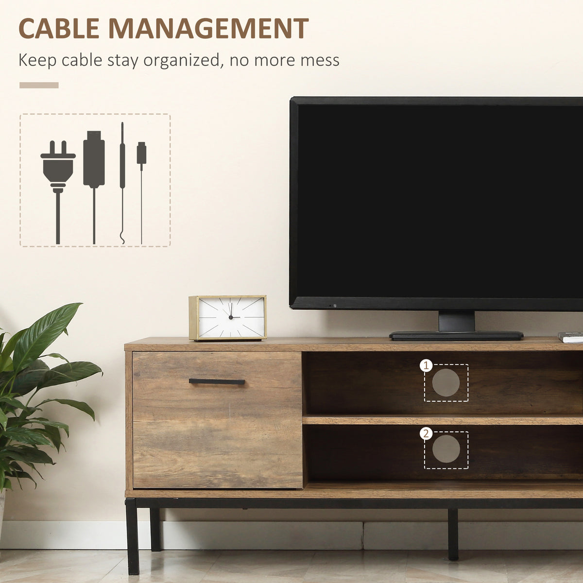 TV Stand for TV up to 50 Inches, TV Cabinet with Door, Open Storage and Drawers, TV Table with Steel Legs – view 11