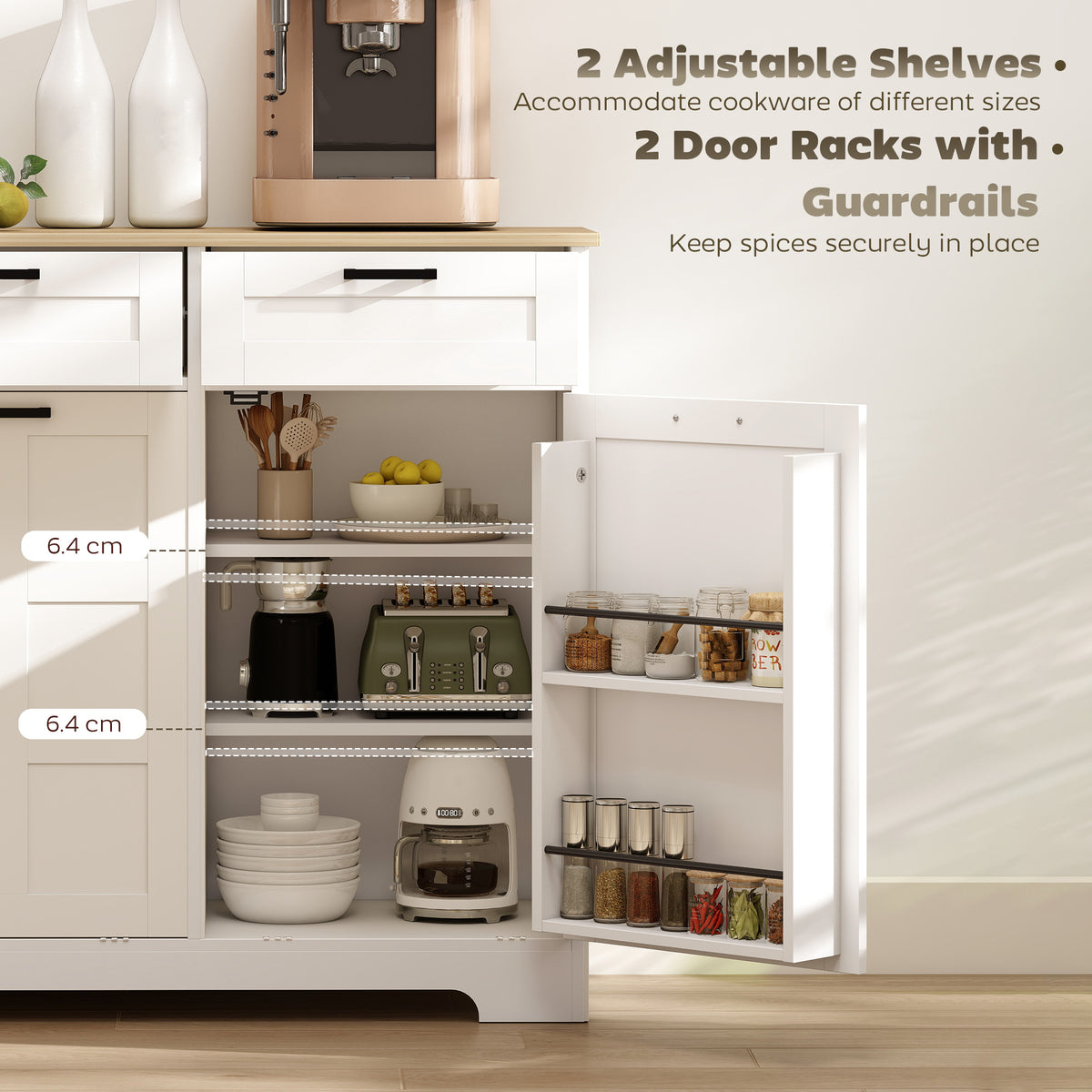 13 Gallon Tilt Out Garbage Cabinet, Kitchen Island with Trash Cabinet, 2 Drawers, Door Racks – view 12