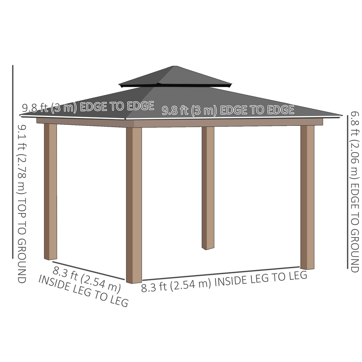 10' x 10' Outdoor Hardtop Gazebo Canopy w/ Double PC Roof, Steel Frame, Nettings – view 9
