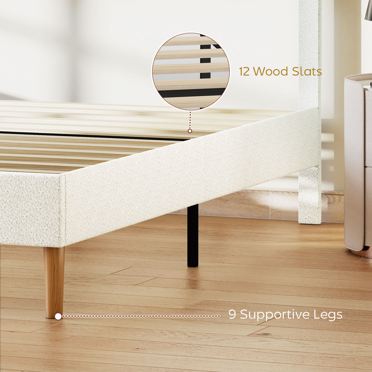 Queen Size Bed Frame with Adjustable Headboard Upholstered Platform Bed Frame with Wood Slat Support Noise – view 6