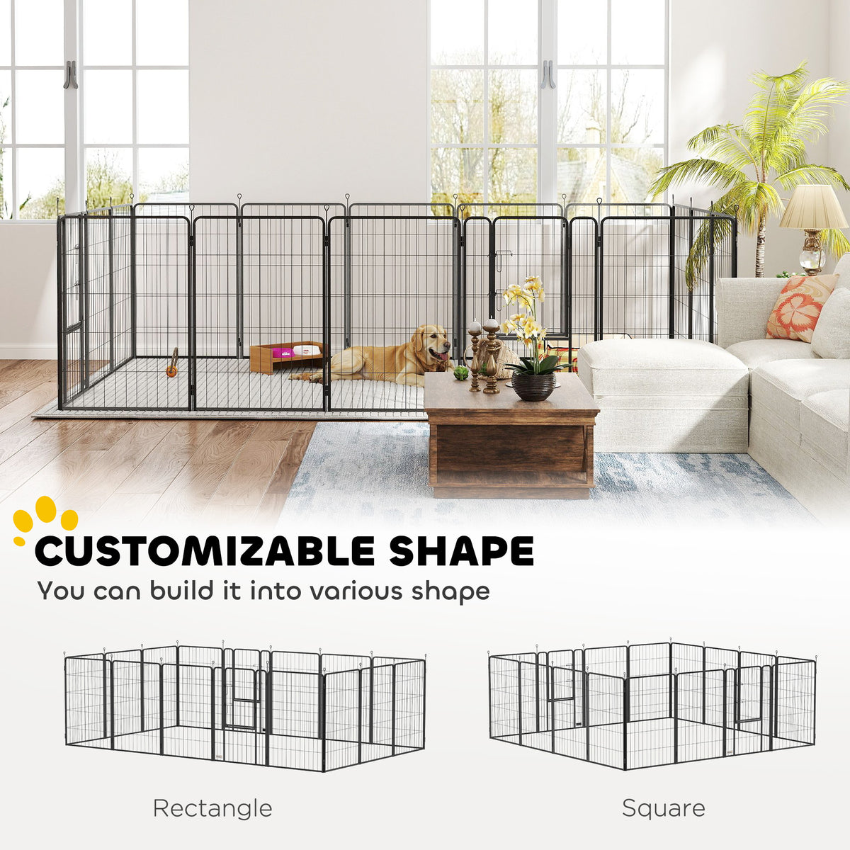 16 Panels Dog Playpen with Straps, Portable & DIY, for Small Dogs, for Yard, RV, Camping, Garden, 24" Height