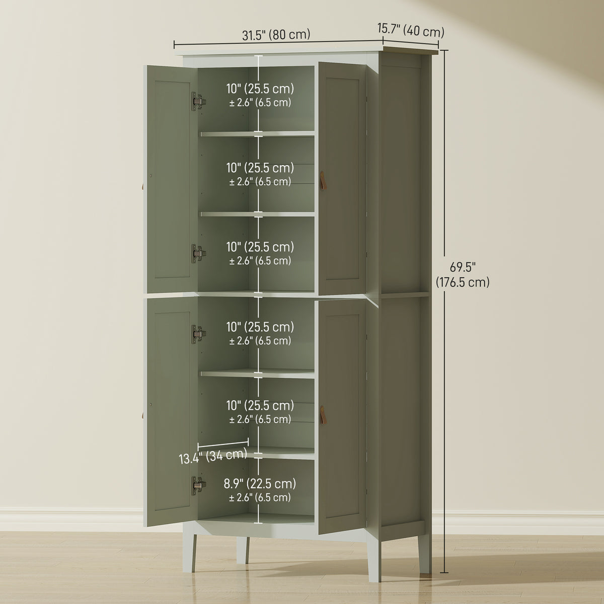 69.5" Tall Kitchen Pantry Storage Cabinet with Motion Sensor LED Light, Modern Kitchen Pantry Cabinet, Green – view 2