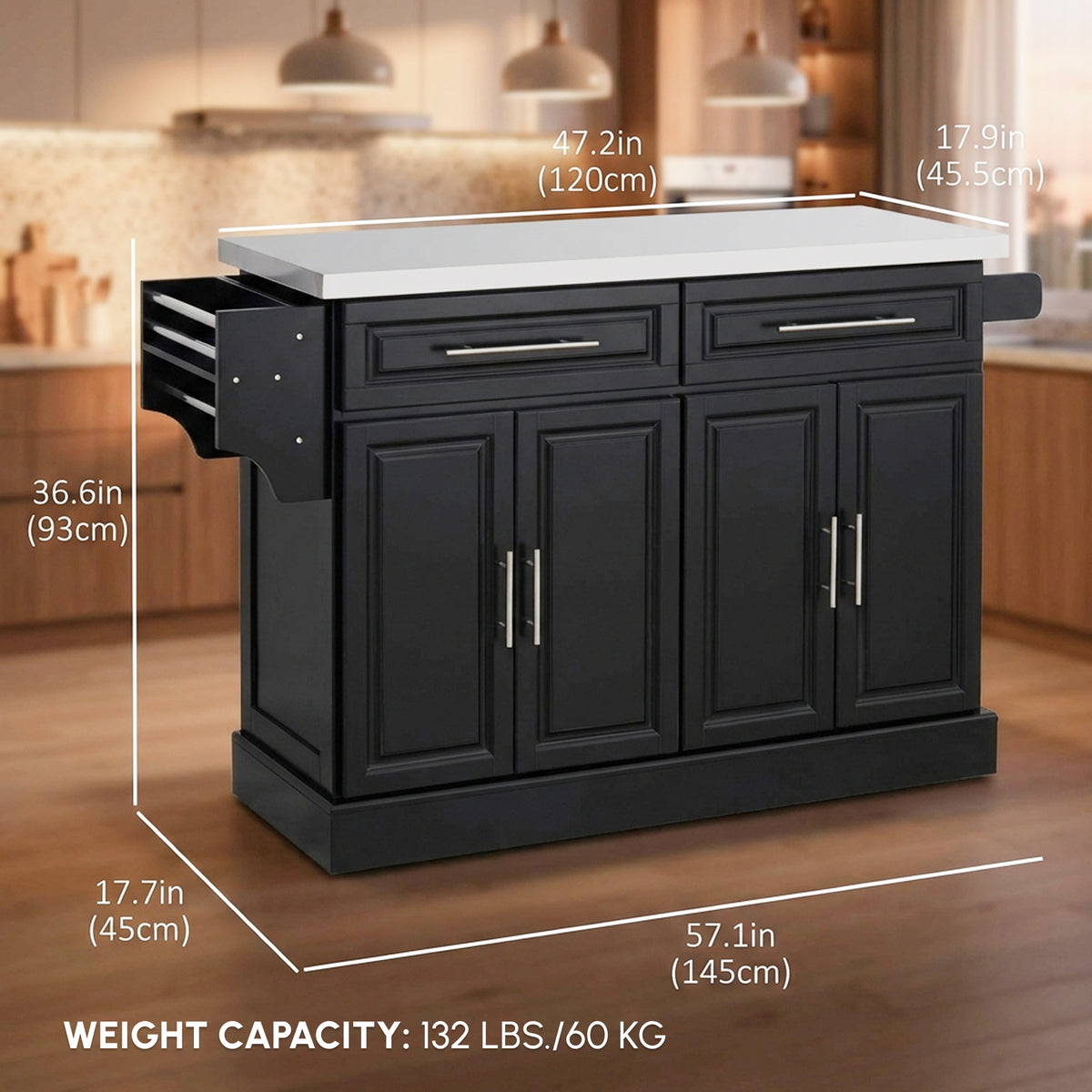 Stainless Steel Kitchen Island with Storage and Stainless Steel Top, Kitchen Trolley with Drawers – view 9