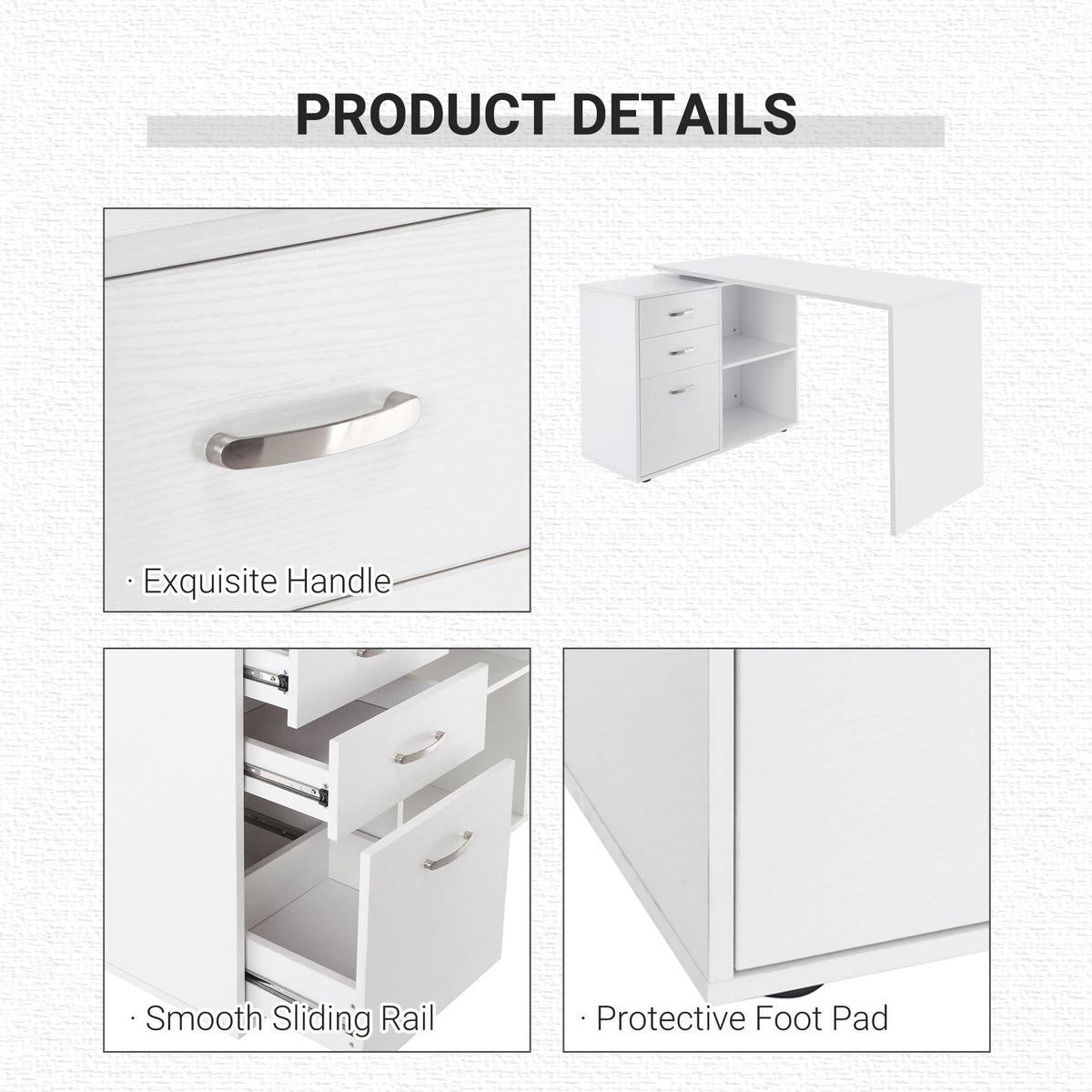 L-Shaped Corner Straight Writing Desk with Storage Shelf, Drawer – view 12