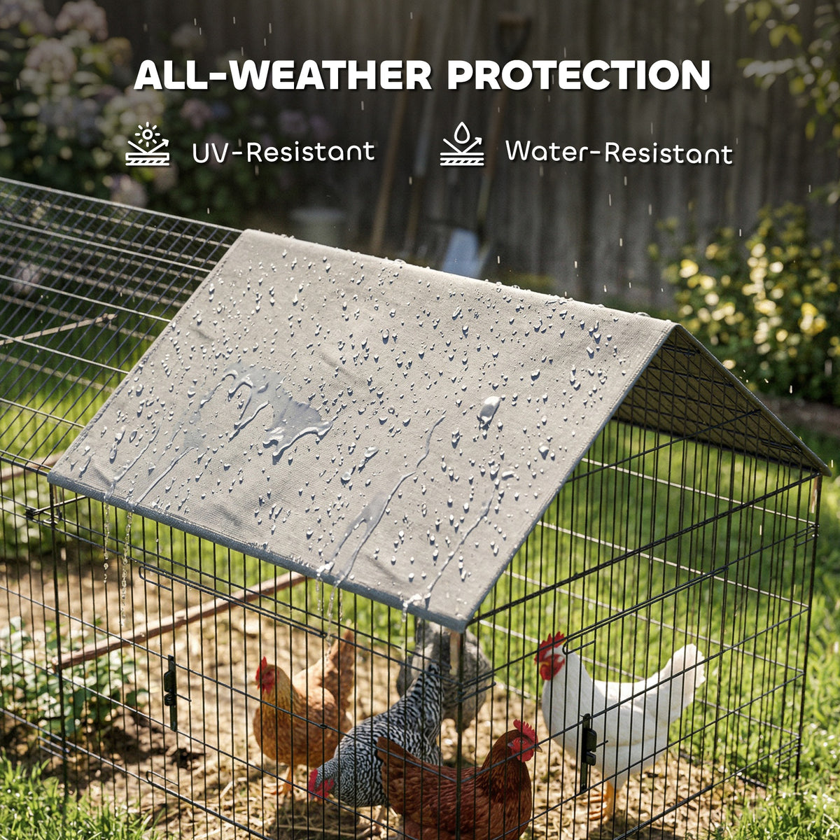 Metal Chicken Coop with UV-Resistant Cover for Hens, Rabbits, Ducks, Geese, 168.5" x 42.1" x 43.7", Grey – view 7