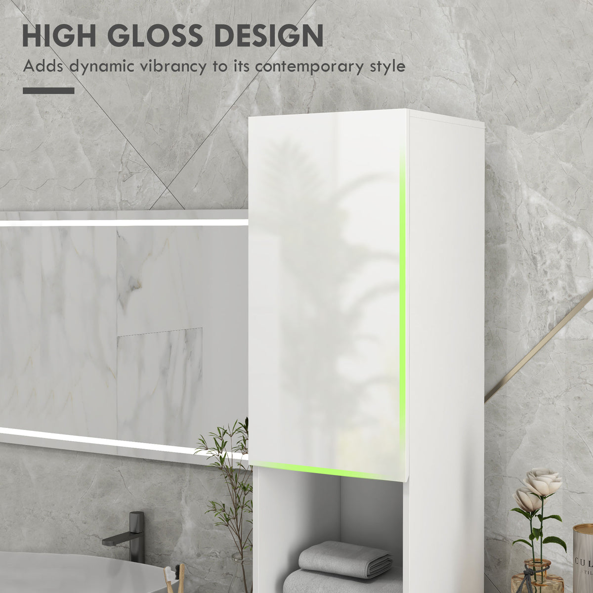 Tall Bathroom Cabinet, High Gloss Storage Cabinet with Doors and Adjustable Shelves, 11.8" x 11.8" x 71.5" – view 10