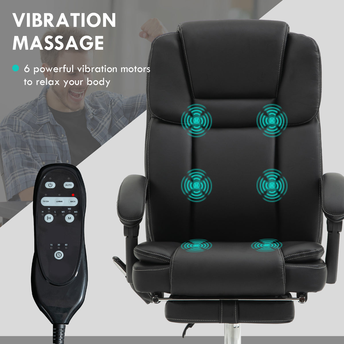 Massage Office Chair, Reclining Executive Office Chair with 6-Point Vibration, Footrest and High Back, Black – view 3
