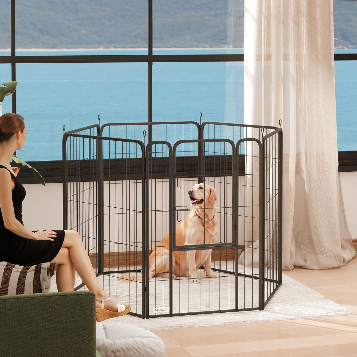 6 Panels Heavy Duty Dog Playpen Outdoor Indoor with Door & Strap, 24" Height Portable & Foldable Pet Playpen