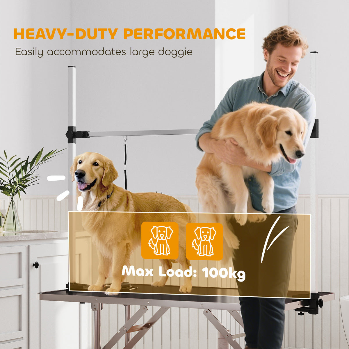 Adjustable Dog Grooming Table with 2 Safety Slings, Storage Basket, Black – view 4
