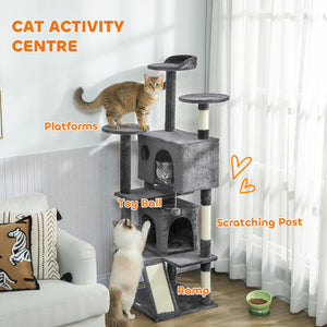 54" Cat Tree, Multi-Level Cat Tower with Scratching Posts, Cat Condos, Bed, Platforms, Ramp, Toy Ball, Beige – view 52