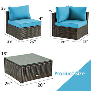 5 Pieces Cushioned Patio Rattan Furniture Set with Glass Table-Turquoise view 4