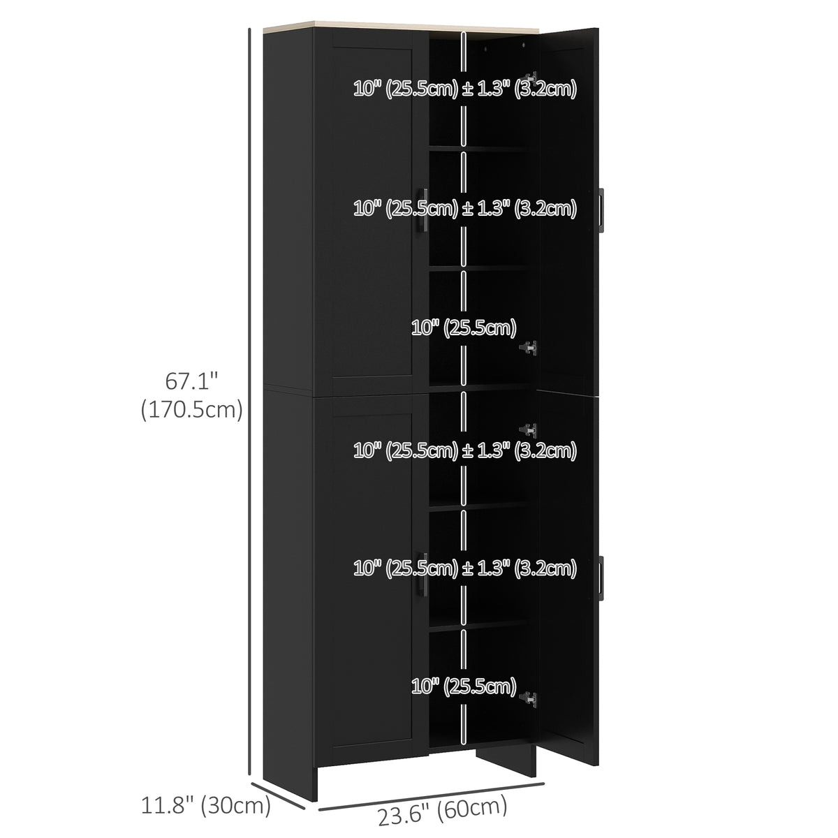 67" 4-Door Kitchen Pantry Cabinet, Freestanding Storage Cabinet Cupboard with Adjustable Shelves, Black – view 2