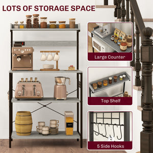 Kitchen Baker's Rack with Power Outlet, Coffee Bar Station with Adjustable Shelves and Hooks – view 19