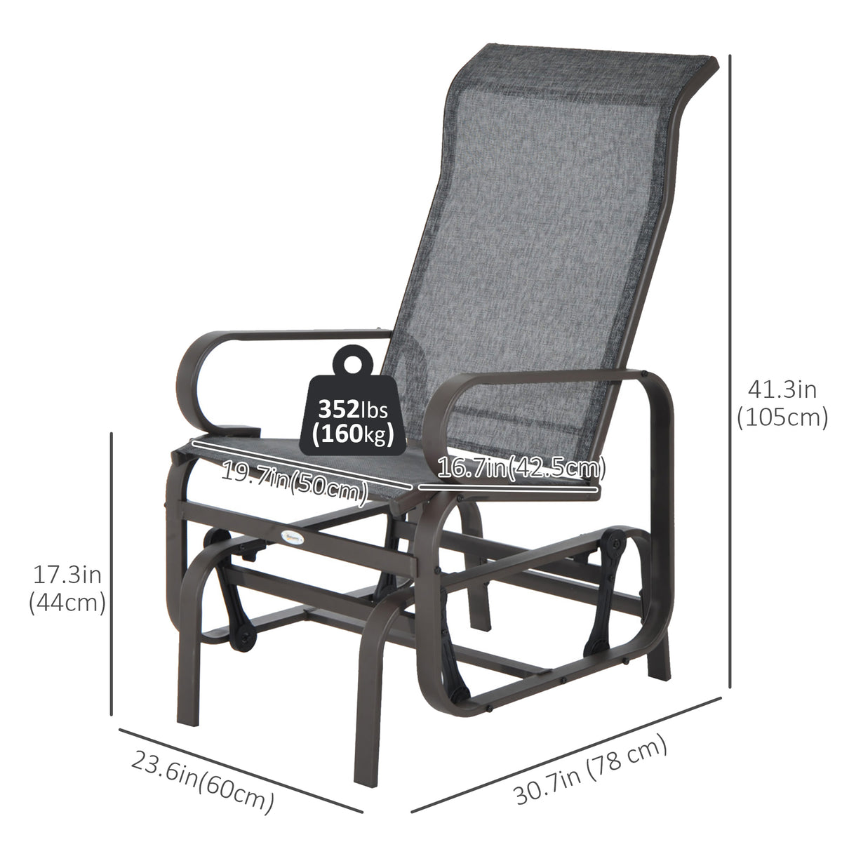 Patio Glider with Breathable Mesh Fabric, Outdoor Glider Chair, Garden Rocking Gliding Seat for Patio – view 5