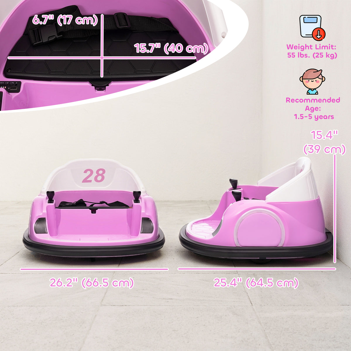 Qaba 12V Bumper Car for Toddlers, Ride On Car with 360 Degree Remote Control, Lights Music Horn, for 1.5-5 Years