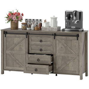 60" Buffet Cabinet, Farmhouse Sideboard with Sliding Barn Doors, Drawers and Adjustable Shelves, Cream White – view 8