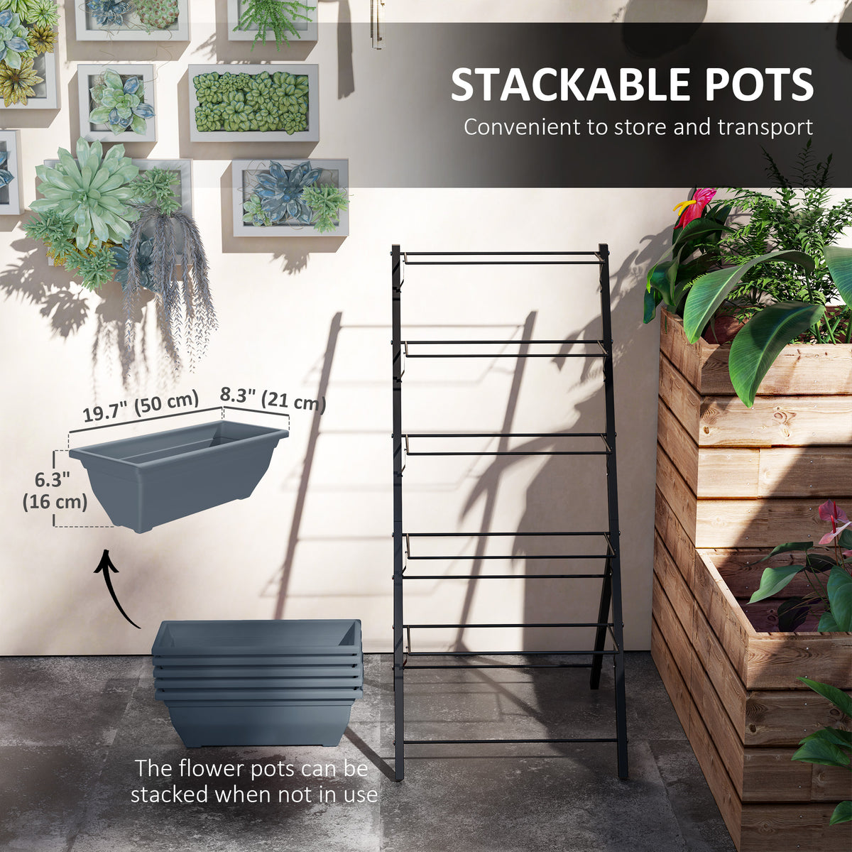 5-Tier Raised Garden Bed with 5 Planter Box, Outdoor Plant Stand Grow Containers with Leaking Holes, Black – view 18