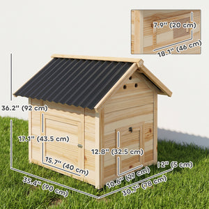 Duck Coop, Wooden Duck House with Openable Roof & Double Doors, Natural Wood