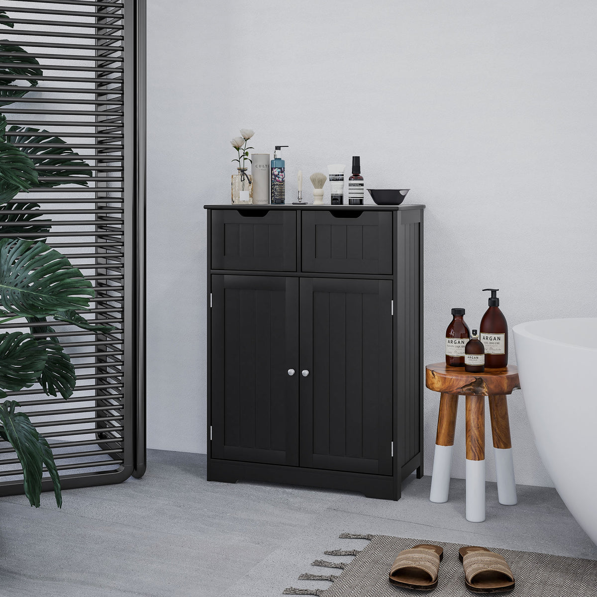 Bathroom Cabinet, Bathroom Storage Cabinet with 2 Drawers, Adjustable Shelf for Living Room, Entryway, White – view 12