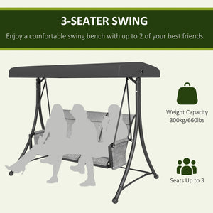 3 Person Porch Swing Outdoor Swing Chair with High Back Design, Side Pouches and Adjustable Canopy, Brown – view 13