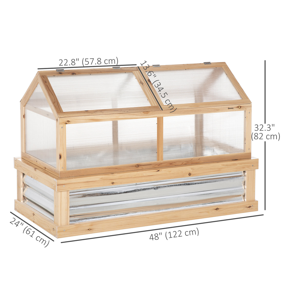 Raised Garden Flower Bed Kit with Greenhouse, Wooden Cold Frame Planter with Open Roofs, 48" x 24" x 32" – view 2