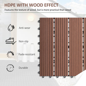 11 Pcs Plastic Interlocking Deck Tiles, 12" x 12" Non-slip Flooring Tiles for Indoor Outdoor Patio Balcony, Light Brown