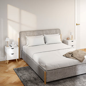 Modern Bedside Table, Nightstand with 2 Drawers and Pine Wood Legs for Bedroom, Living Room, White – view 28