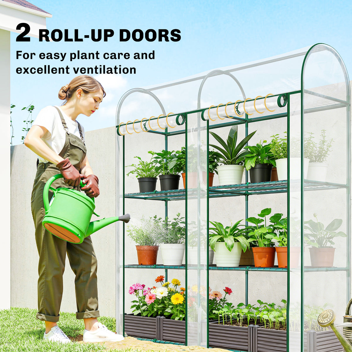 3 Tier Mini Greenhouse, Portable Greenhouse with 2 Roll-up Doors, 56.3" x 18.1" x 64.6", Clear