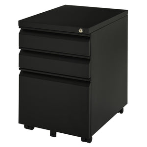 3 Drawer Filing Cabinet, Lockable Office Storage Cabinet on Wheels for Legal, Letter, A4 Files, Black